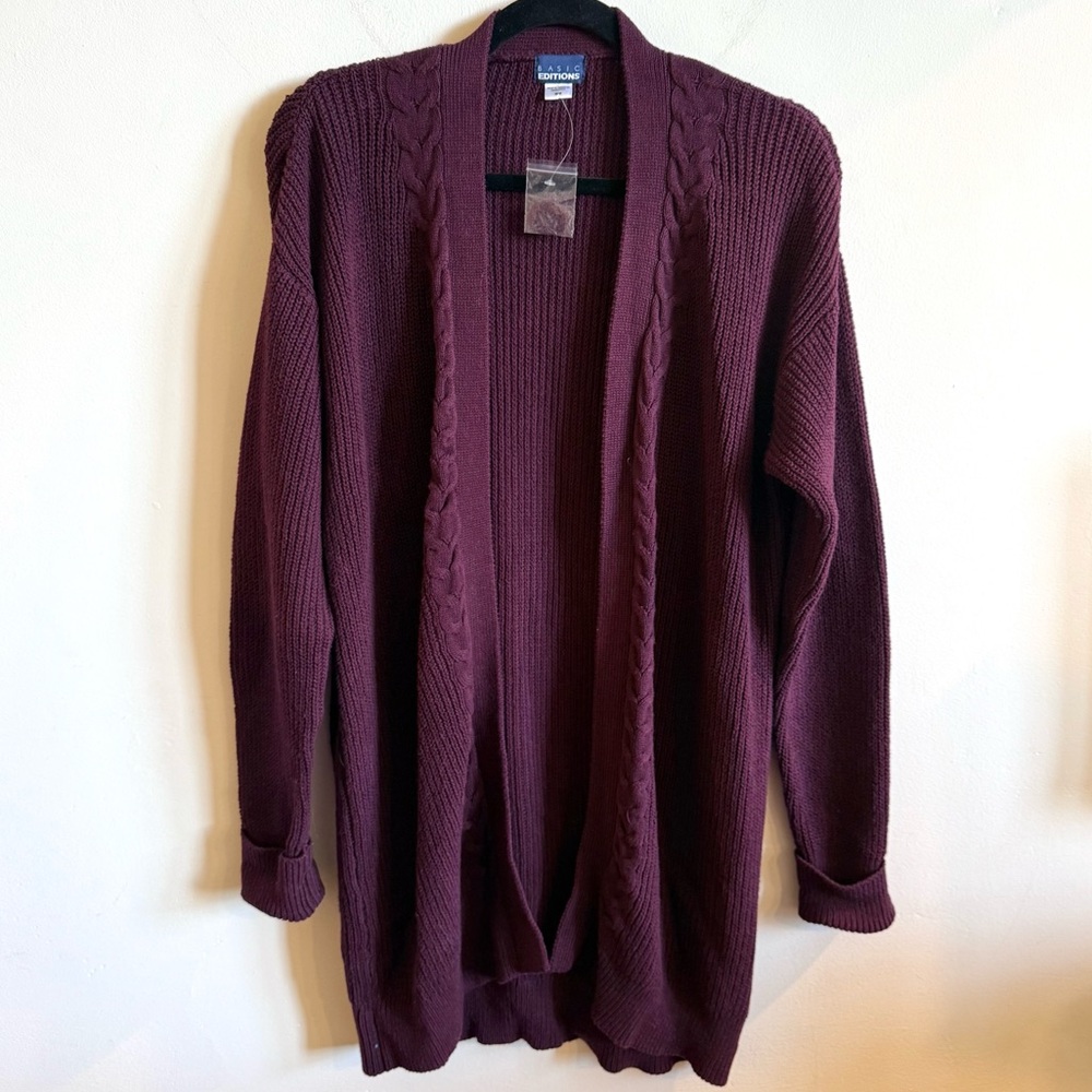 NWOT Basic Editions Knit Open Cardigan
